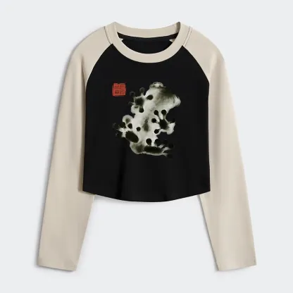 Tokyo-Tiger Ink Painting Frog Women's Crop Raglan T-Shirt