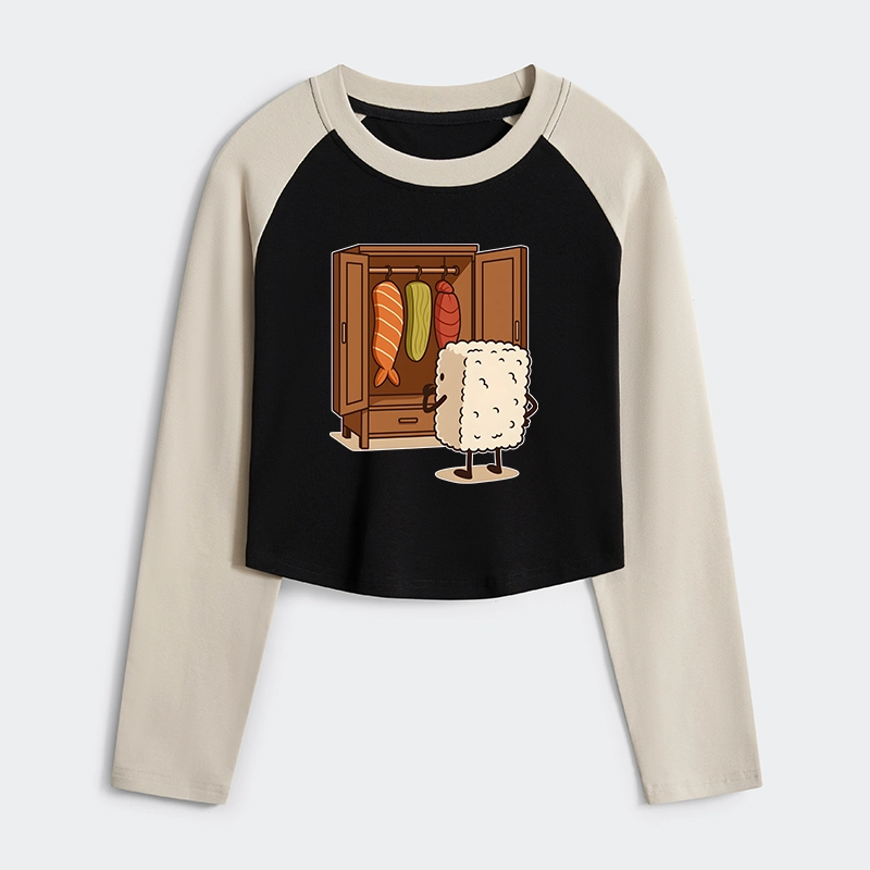 Tokyo-Tiger Sushi Pick Out Clothes Women's Crop Raglan T-Shirt