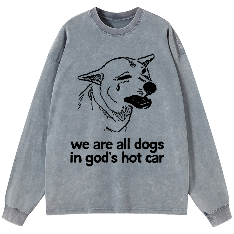 Tokyo-Tiger Sad Dog Funny Washed Long Sleeve T-Shirt