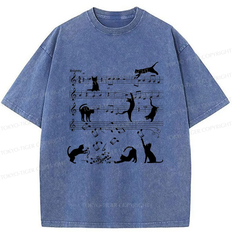 Tokyo-Tiger Cat Playing With Sheet Music Washed T-Shirt