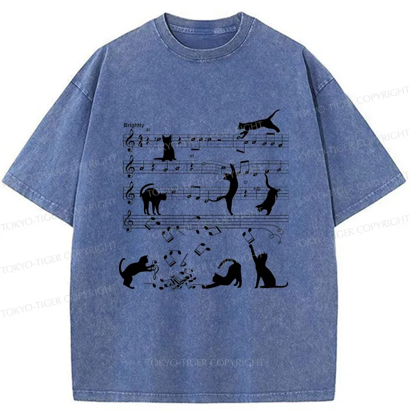 Tokyo-Tiger Cat Playing With Sheet Music Washed T-Shirt