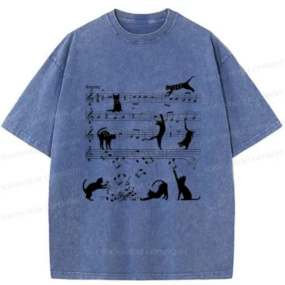 Tokyo-Tiger Cat Playing With Sheet Music Washed T-Shirt