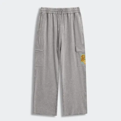 Tokyo-Tiger Black Cat With Sunflowers Washed Utility Sweatpants