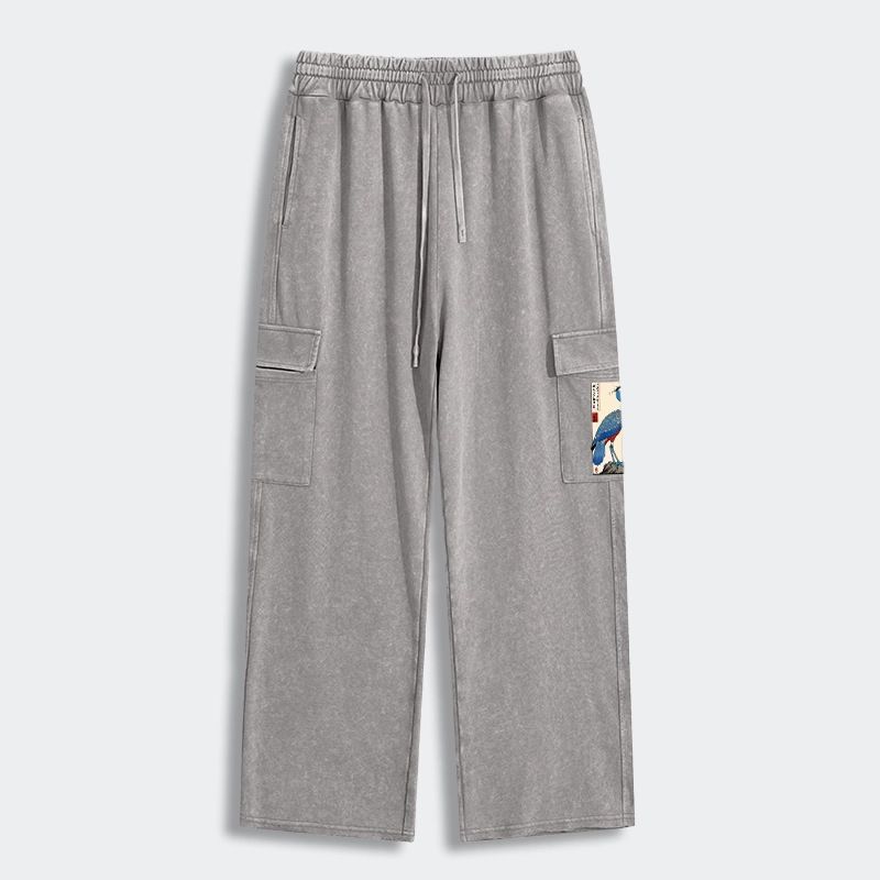 Tokyo-Tiger Colorful Crane Washed Utility Sweatpants