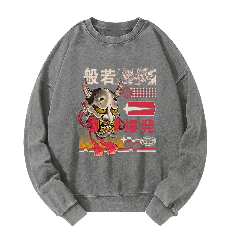 Tokyo-Tiger Hannya Mask Japanese Washed Sweatshirt