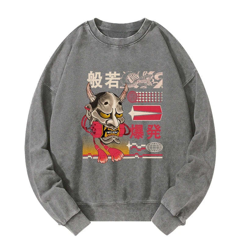 Tokyo-Tiger Hannya Mask Japanese Washed Sweatshirt