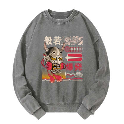 Tokyo-Tiger Hannya Mask Japanese Washed Sweatshirt
