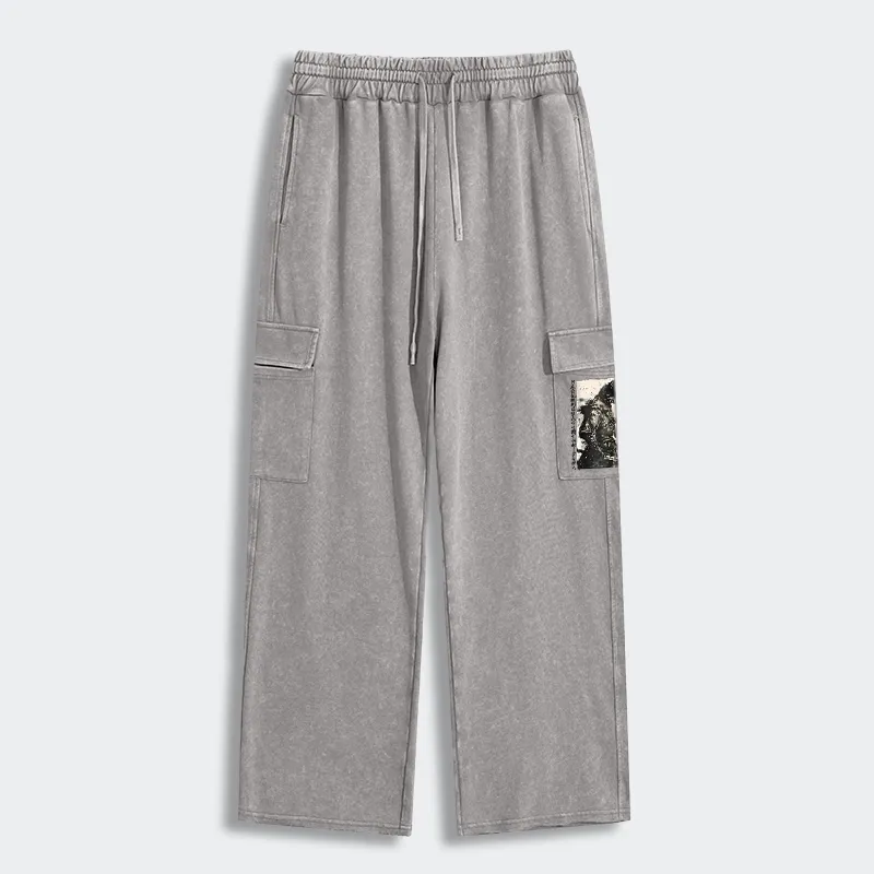 Tokyo-Tiger Cat Samurai Retro Washed Utility Sweatpants