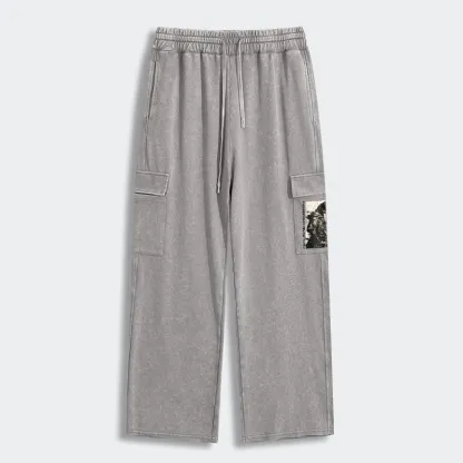 Tokyo-Tiger Cat Samurai Retro Washed Utility Sweatpants