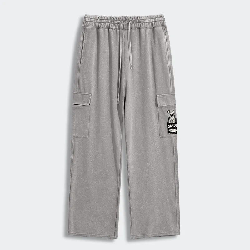 Tokyo-Tiger Cat And Canned Fish Washed Utility Sweatpants