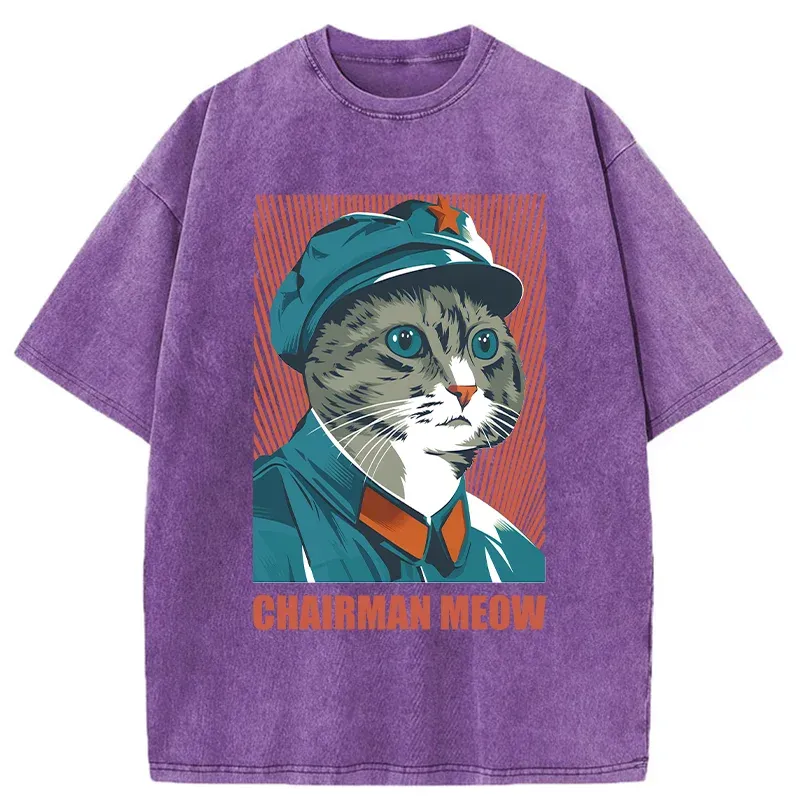 Tokyo-Tiger Cute Chairman Meow Washed T-Shirt