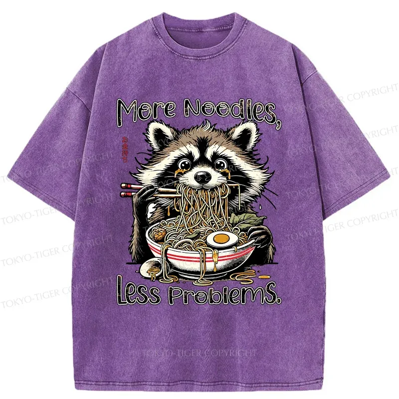 Tokyo-Tiger Raccoon Eating Delicious Ramen Washed T-Shirt