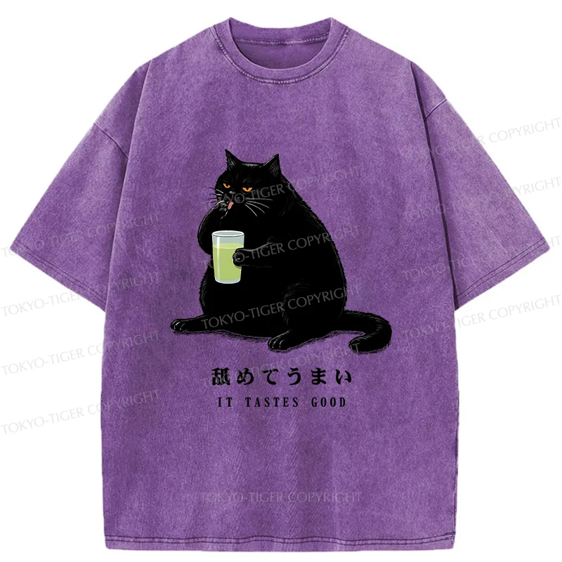 Tokyo-Tiger Cat Tasting Matcha Washed T-Shirt