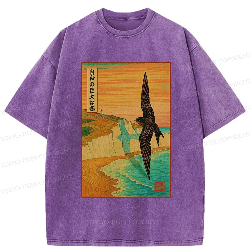 Tokyo-Tiger Large And Unconstrained Swallow Washed T-Shirt