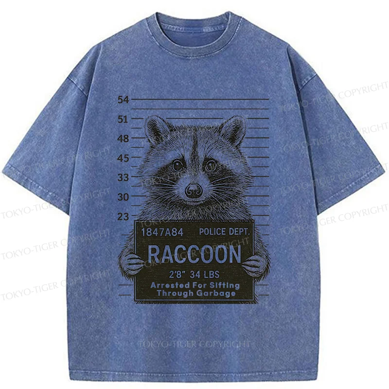 Tokyo-Tiger Arrested Raccoon Washed T-Shirt