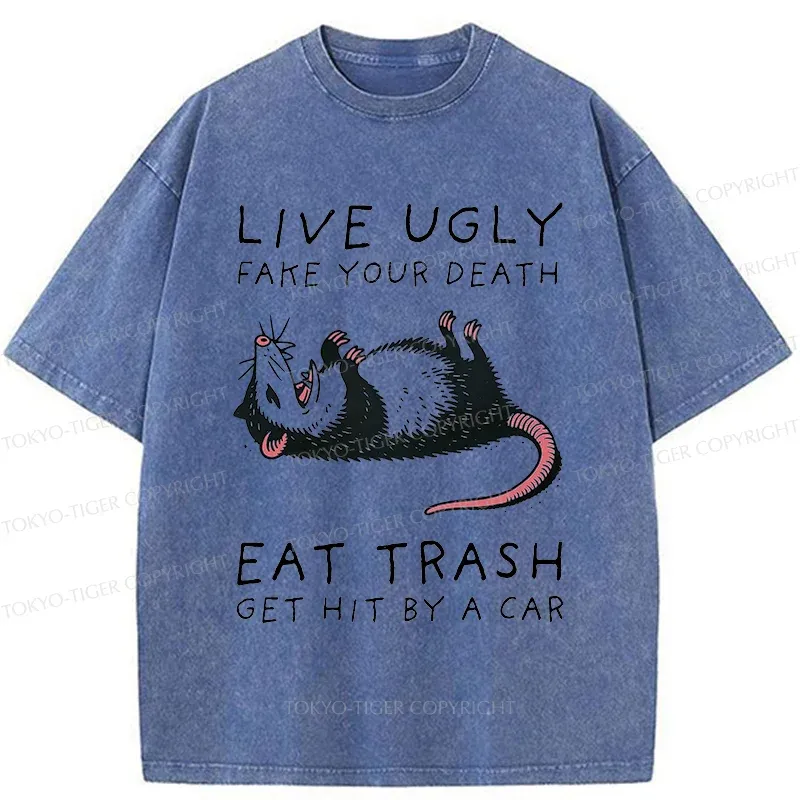 Tokyo-Tiger Possum Playing Dead Funny Washed T-Shirt