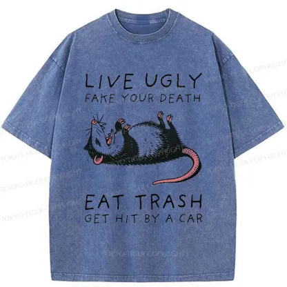 Tokyo-Tiger Possum Playing Dead Funny Washed T-Shirt