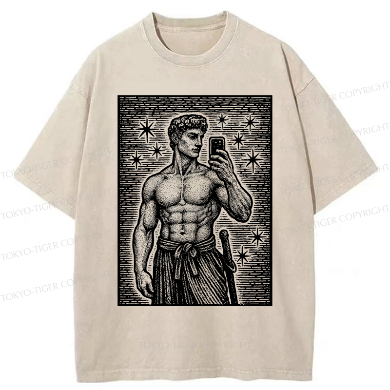 Tokyo-Tiger Workout Selfie David Washed T-Shirt