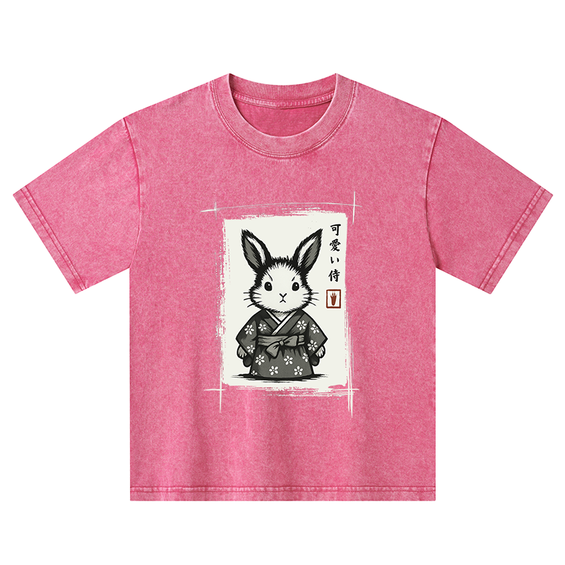Tokyo-Tiger Woodcut Bunny Kids Washed T-Shirt