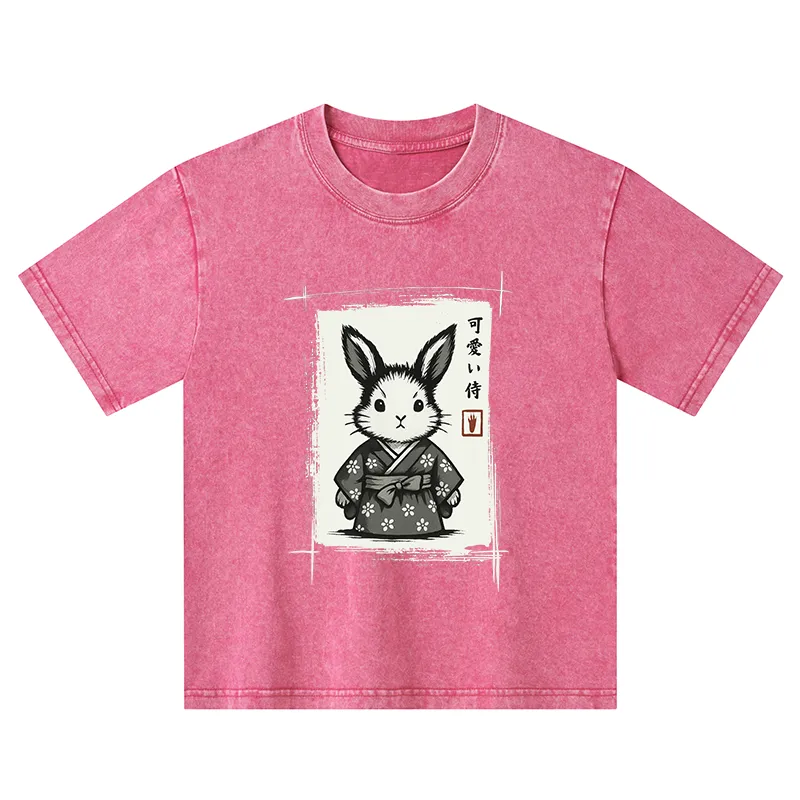 Tokyo-Tiger Woodcut Bunny Kids Washed T-Shirt