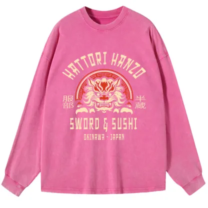 Tokyo-Tiger Hattori Hanzo Sword Washed Long Sleeve T-Shirt