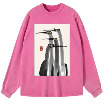 Tokyo-Tiger Japanese Crane Poster Washed Long Sleeve T-Shirt