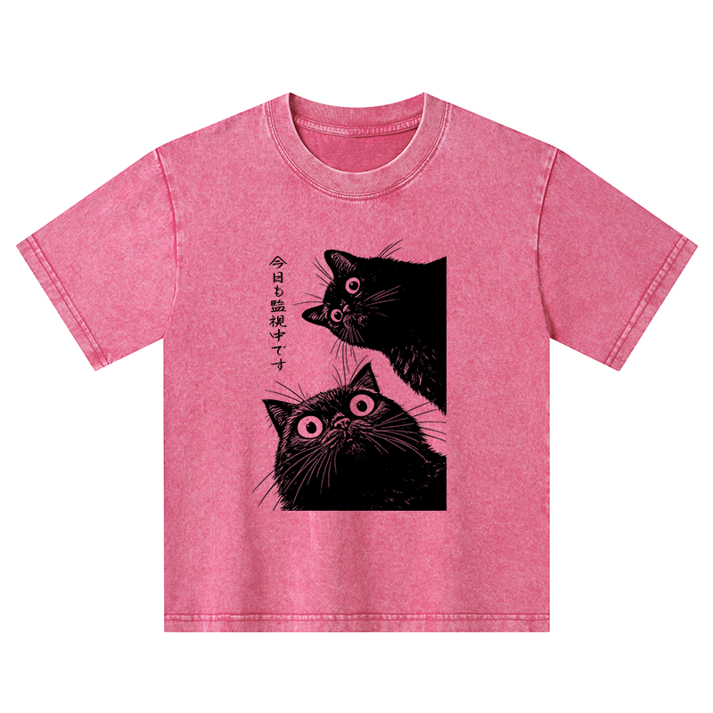 Tokyo-Tiger The Cat Is Watching Today Kids Washed T-Shirt