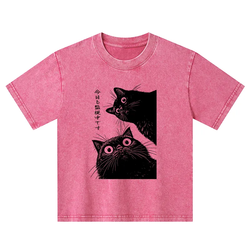Tokyo-Tiger The Cat Is Watching Today Kids Washed T-Shirt