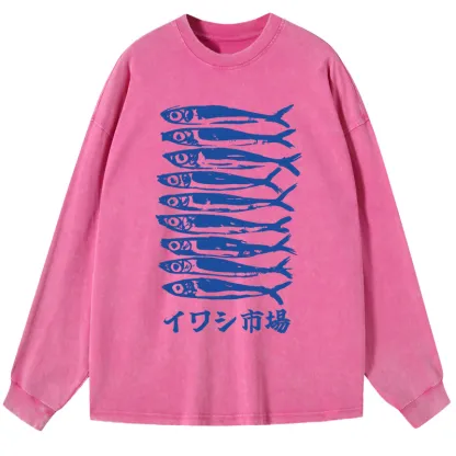 Tokyo-Tiger Sardine Market Washed Long Sleeve T-Shirt