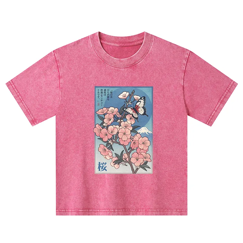 Tokyo-Tiger Ukiyoe Japanese Cherry blossoms Poster Kids Washed T-Shirt