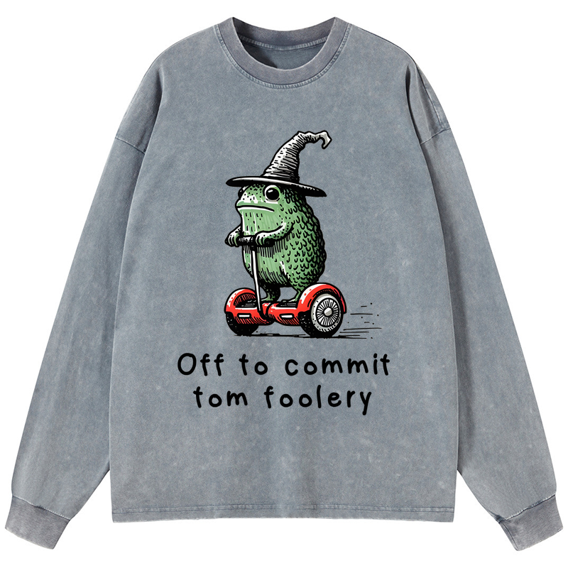 Tokyo-Tiger Frog Riding A Balance Scooter Washed Long Sleeve T-Shirt
