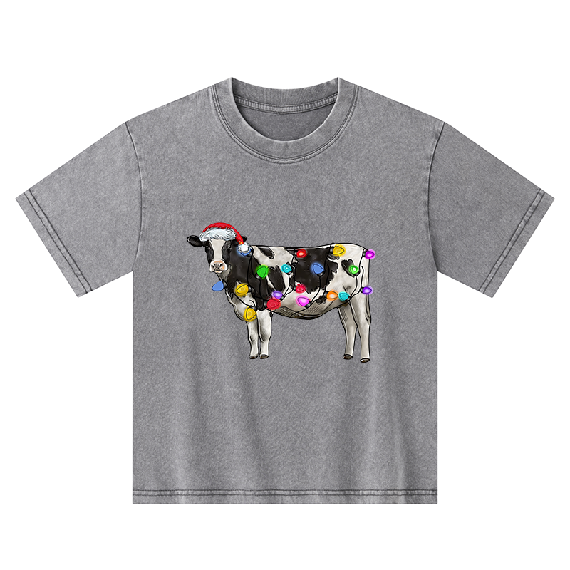 Tokyo-Tiger Christmas Cow Kids Washed T-Shirt