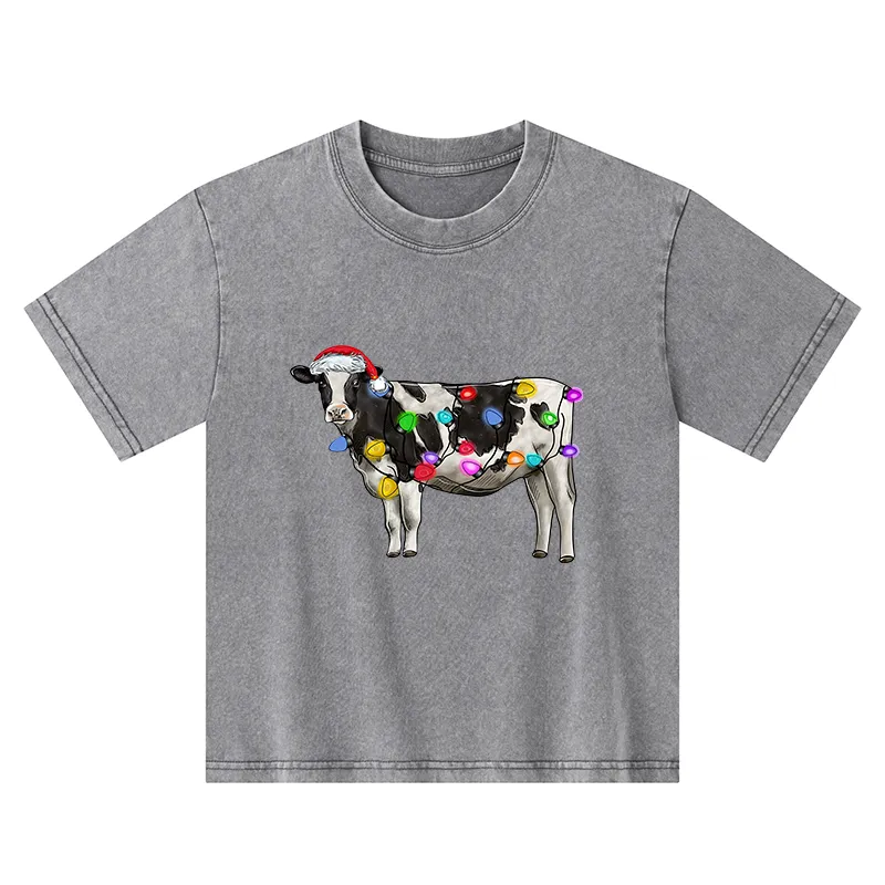 Tokyo-Tiger Christmas Cow Kids Washed T-Shirt