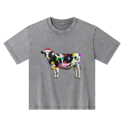 Tokyo-Tiger Christmas Cow Kids Washed T-Shirt