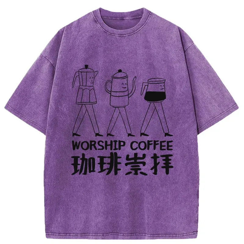 Tokyo-Tiger Worship Coffee Funny Washed T-Shirt