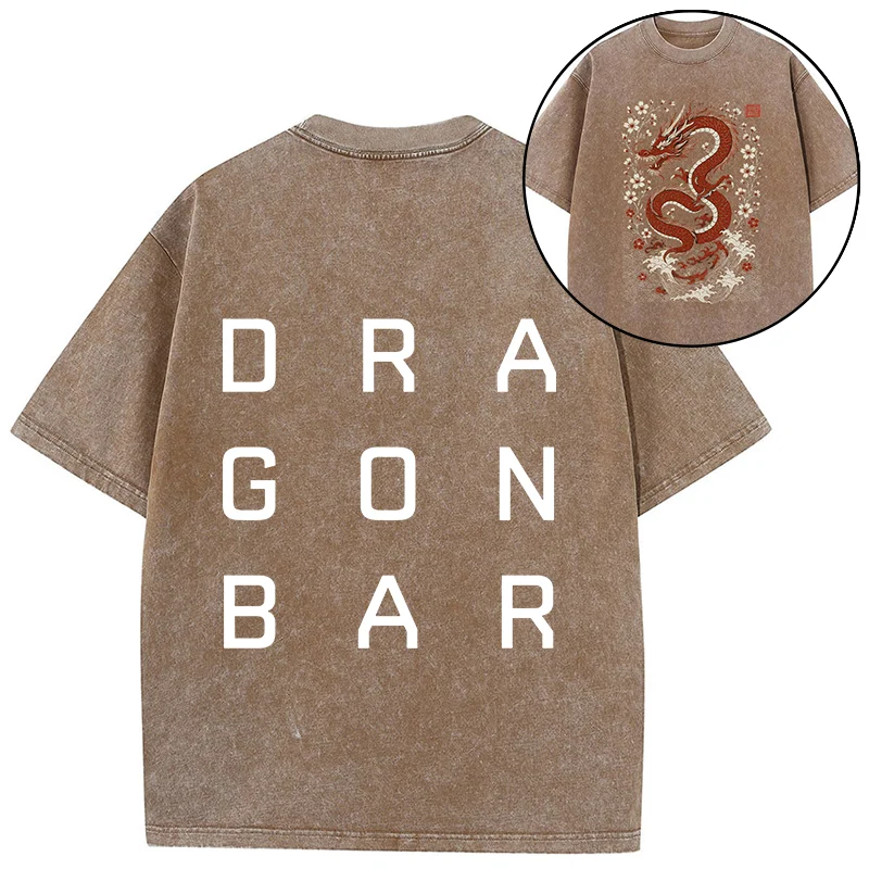 Tokyo-Tiger Japanese Red Dragon Front Back Washed T-Shirt