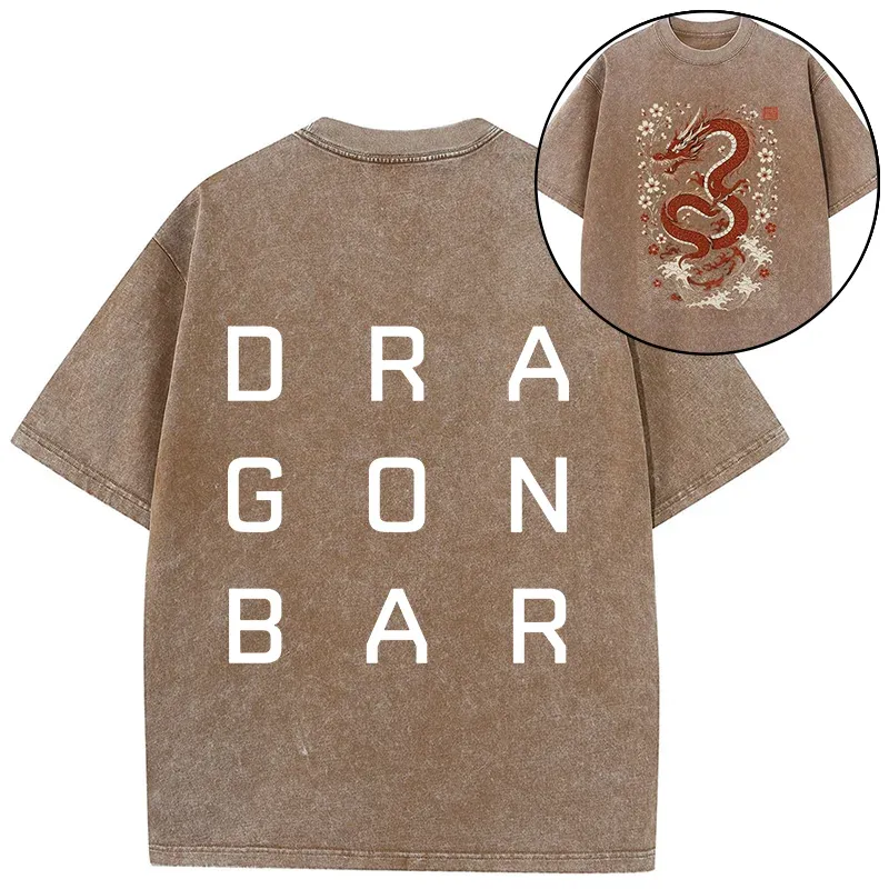 Tokyo-Tiger Japanese Red Dragon Front Back Washed T-Shirt