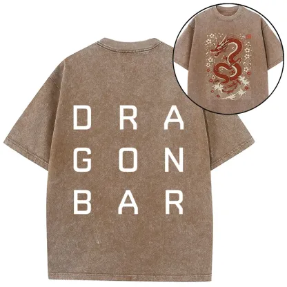Tokyo-Tiger Japanese Red Dragon Front Back Washed T-Shirt