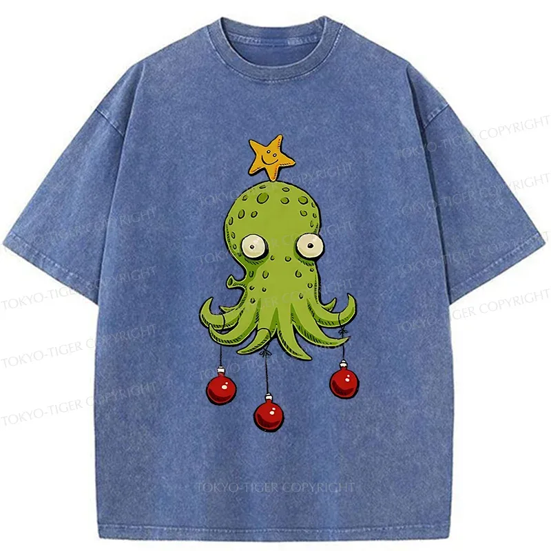 Tokyo-Tiger Christmas Tree Octopus Washed T-Shirt