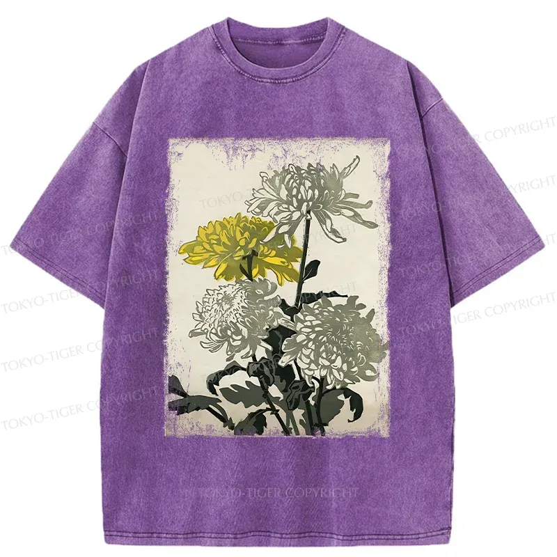 Tokyo-Tiger Japanese Chrysanthemum Washed T-Shirt