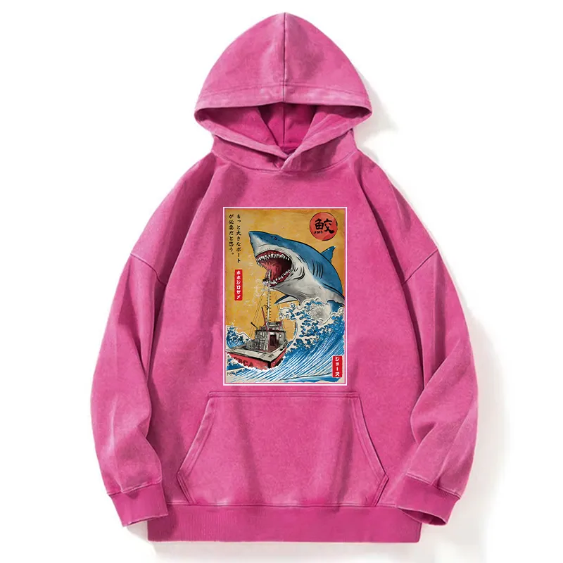 Tokyo-Tiger Ukiyoe Shark Japan Washed Hoodie