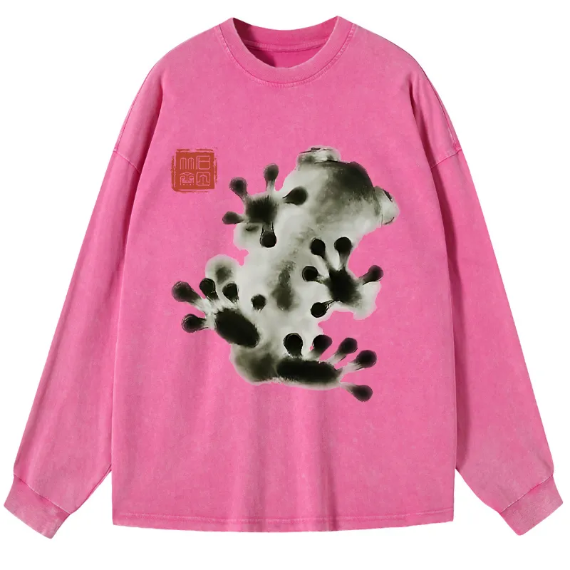 Tokyo-Tiger Ink Painting Frog Washed Long Sleeve T-Shirt