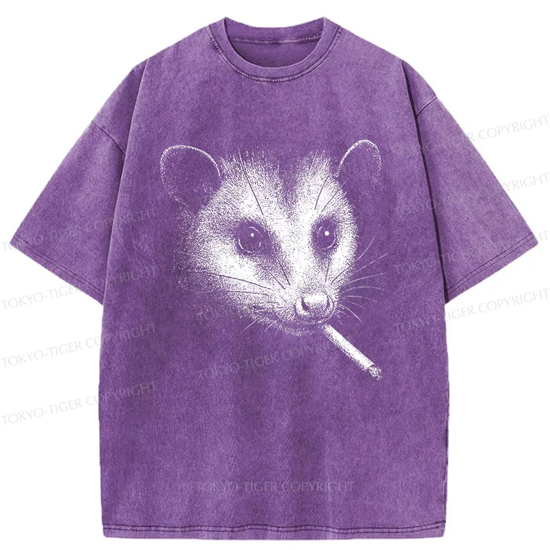 Tokyo-Tiger Possum Smoking Washed T-Shirt
