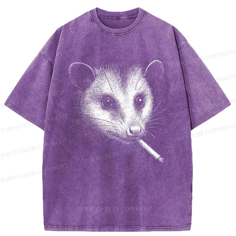 Tokyo-Tiger Possum Smoking Washed T-Shirt