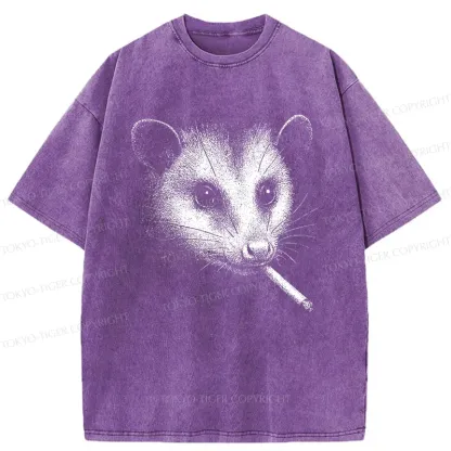 Tokyo-Tiger Possum Smoking Washed T-Shirt