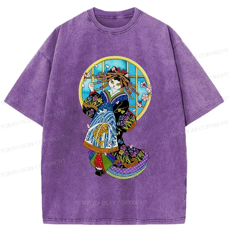 Tokyo-Tiger Geisha Cat Washed T-Shirt