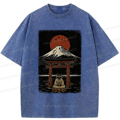 Tokyo-Tiger Samurai Cat In Meditation Washed T-Shirt
