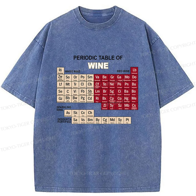 Tokyo-Tiger Table of Elements of Wine Washed T-Shirt