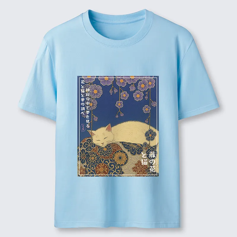 Tokyo-Tiger Ukiyoe Wisteria Flowers and Cats Classic T-Shirt