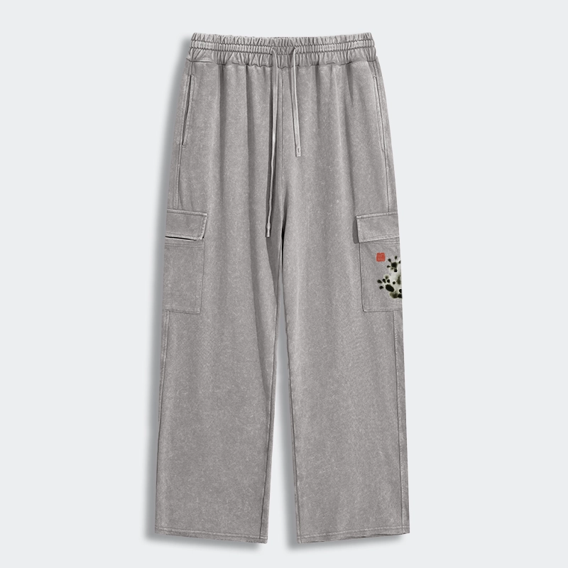 Tokyo-Tiger Ink Painting Frog Washed Utility Sweatpants